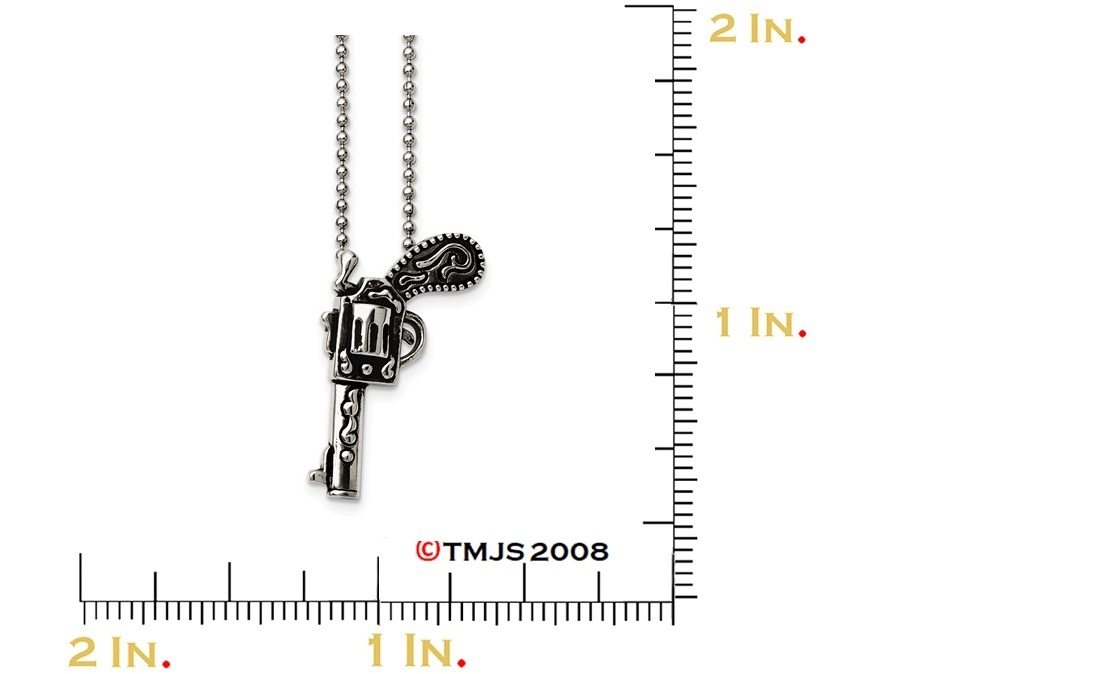 Antiqued Pistol Pendant Necklace,Stainless Steel, 24