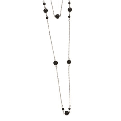 Stainless Steel and Black IP-Plated Beads Draped Necklace, 36