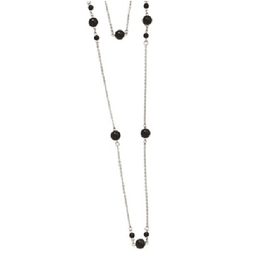 Black-IP Plated Beads Draped  Stainless Steel Necklace, 36