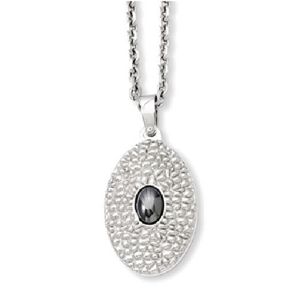 Black Hematite And Textured Pendant Necklace Stainless steel, 20