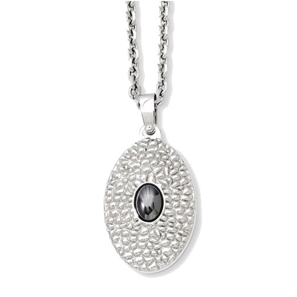 Textured Stainless Steel,Hematite Pendant Necklace,20