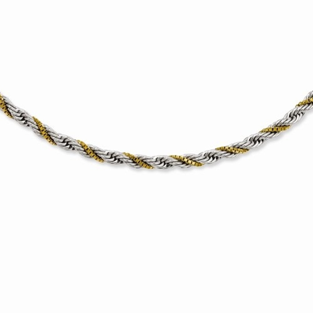 Box and Rope Twisted Chain Necklace,  Yellow IP-Plated Stainless steel, 20