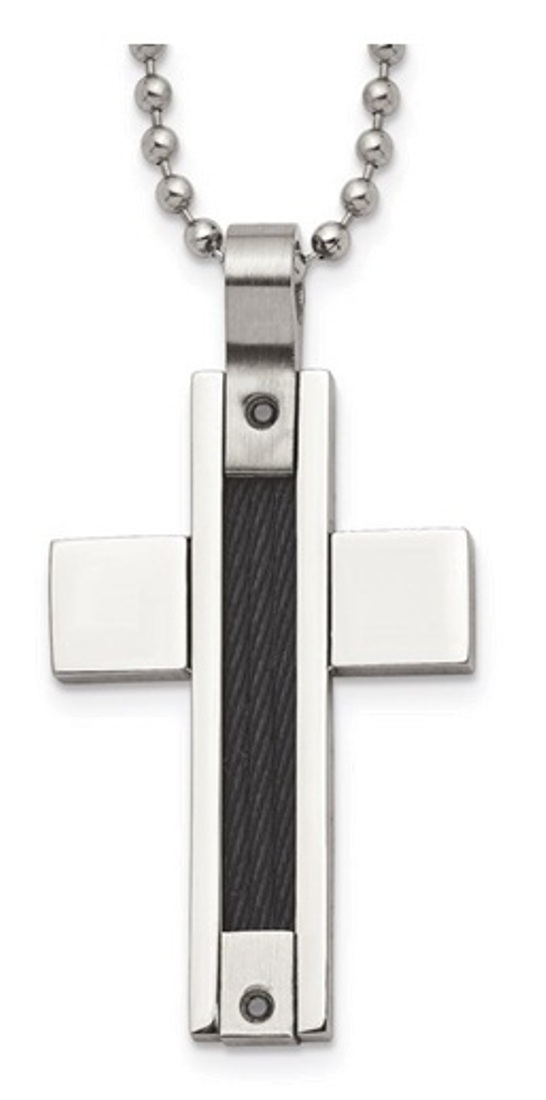 Stainless Steel Black Diamonds Cross Pendant Necklace