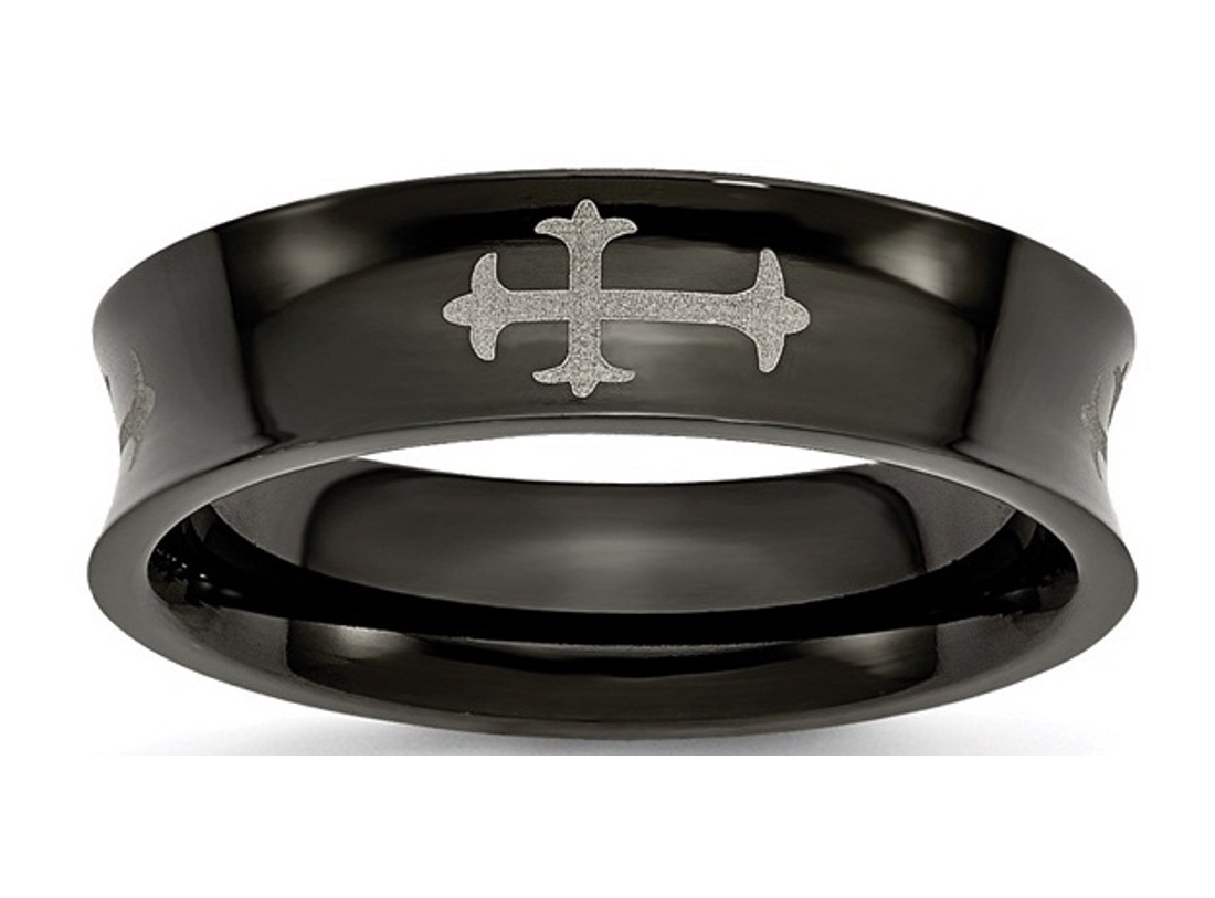 Titanium Cross Black IP-Plated 6mm Concave Band