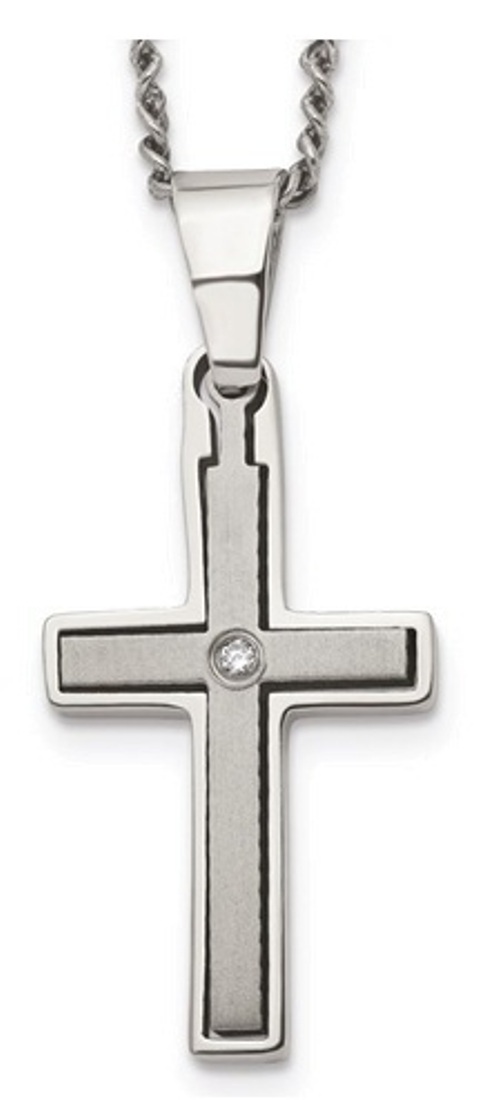 Titanium .03ct. Diamond Accent Cross 22in Necklace