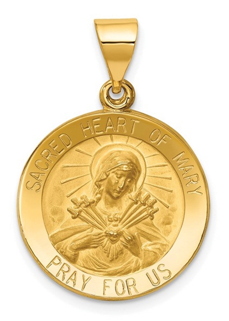 14k Polished And Satin Sacred Heart Of Mary Medal Pendant