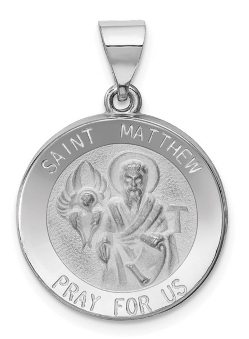 14k White Gold Polished And Satin St. Matthew Pendant