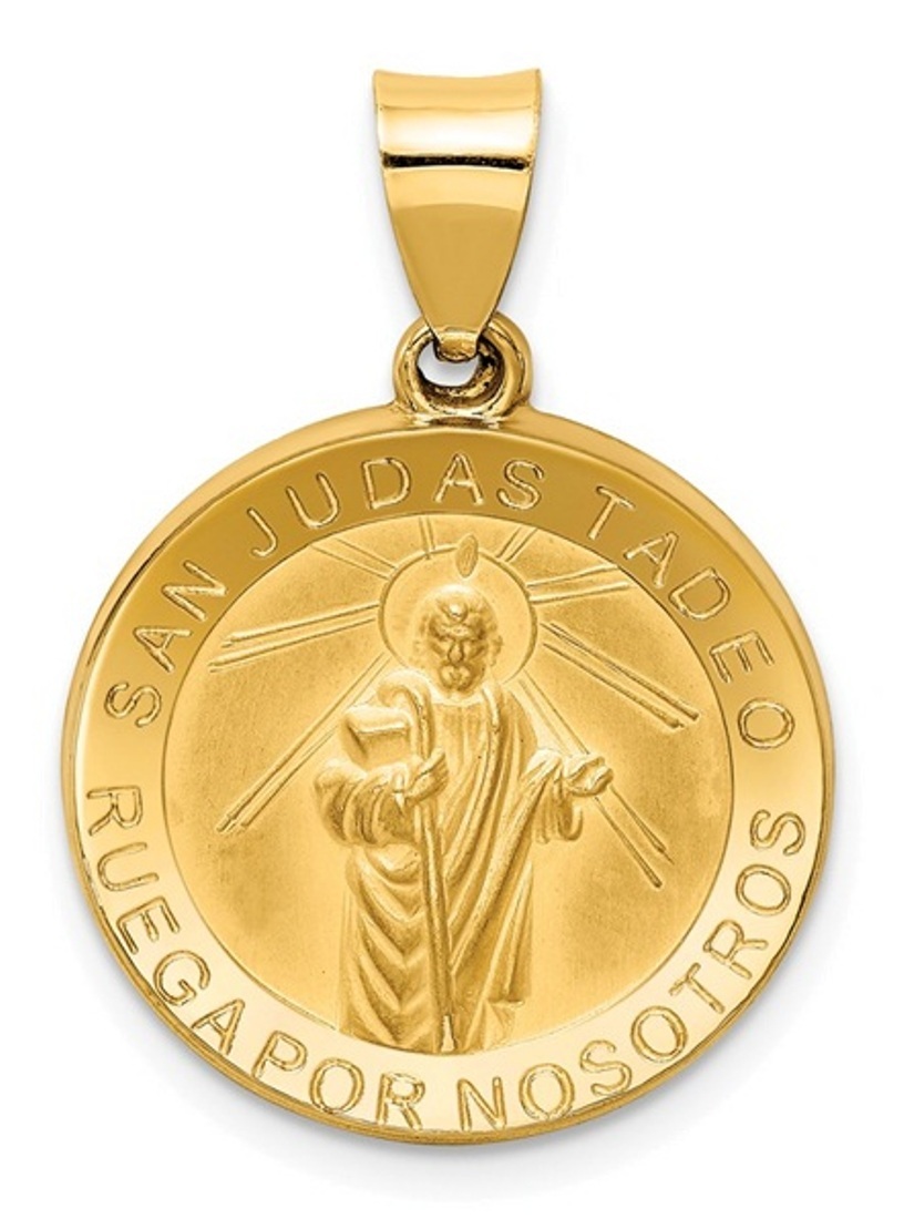 14K Polished / Satin Hollow Spanish St. Jude Thaddeus Medal