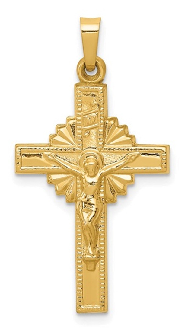 14k INRI Hollow Crucifix Pendant