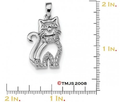 CZ Cat Pendant, Rhodium-Plated Sterling Silver