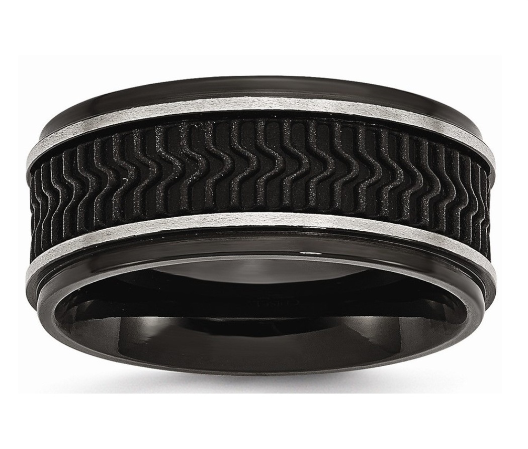 Stainless Steel Black IP-Plated With Rubber Inlay Ring