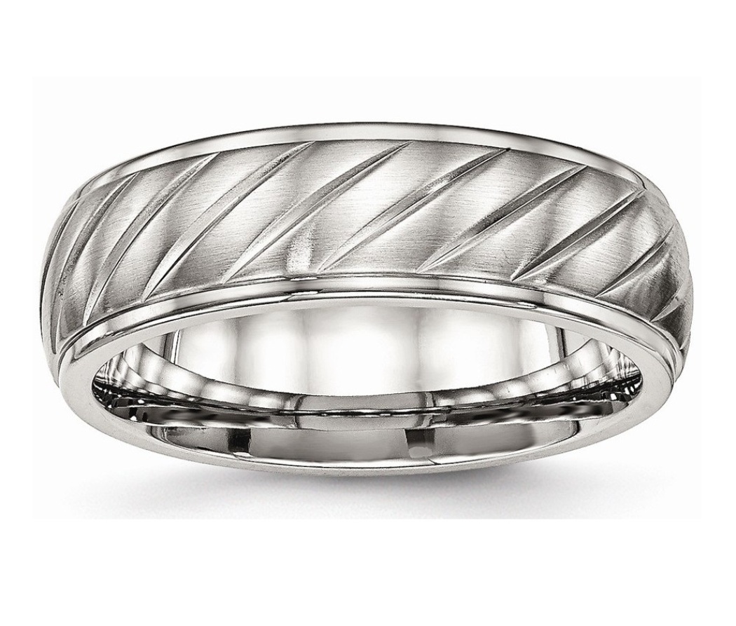 Stainless Steel Brushed And Polished Grooved Ring