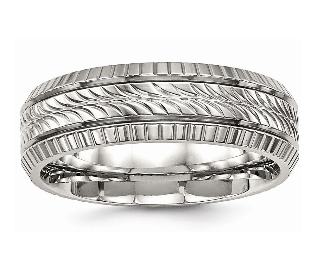 Stainless Steel Polished Grooved And Textured Ring