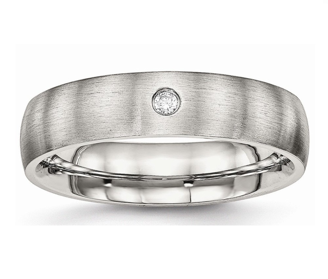 Stainless Steel Brushed Half Round CZ Ring