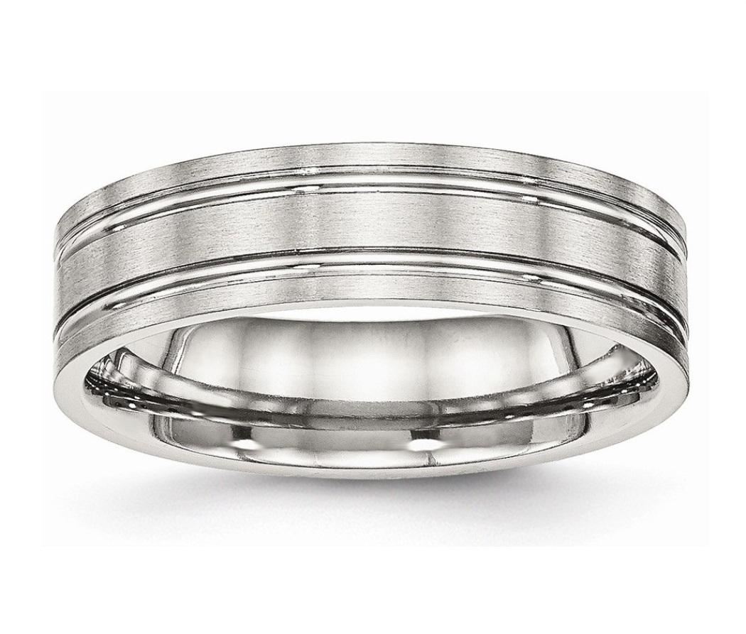 Stainless Steel Brushed And Polished Ridged 6.00mm Band