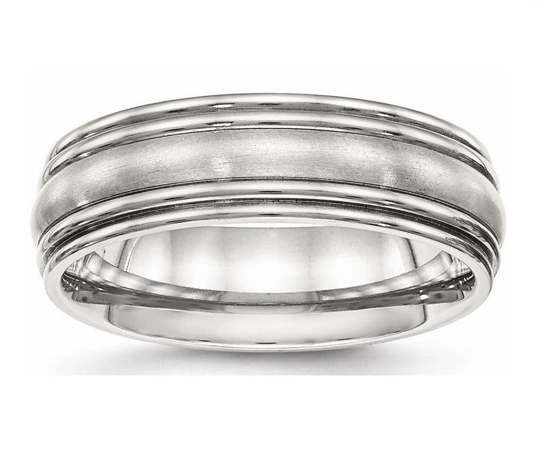 Stainless Steel Brushed And Polished Ridged 7.00mm Band