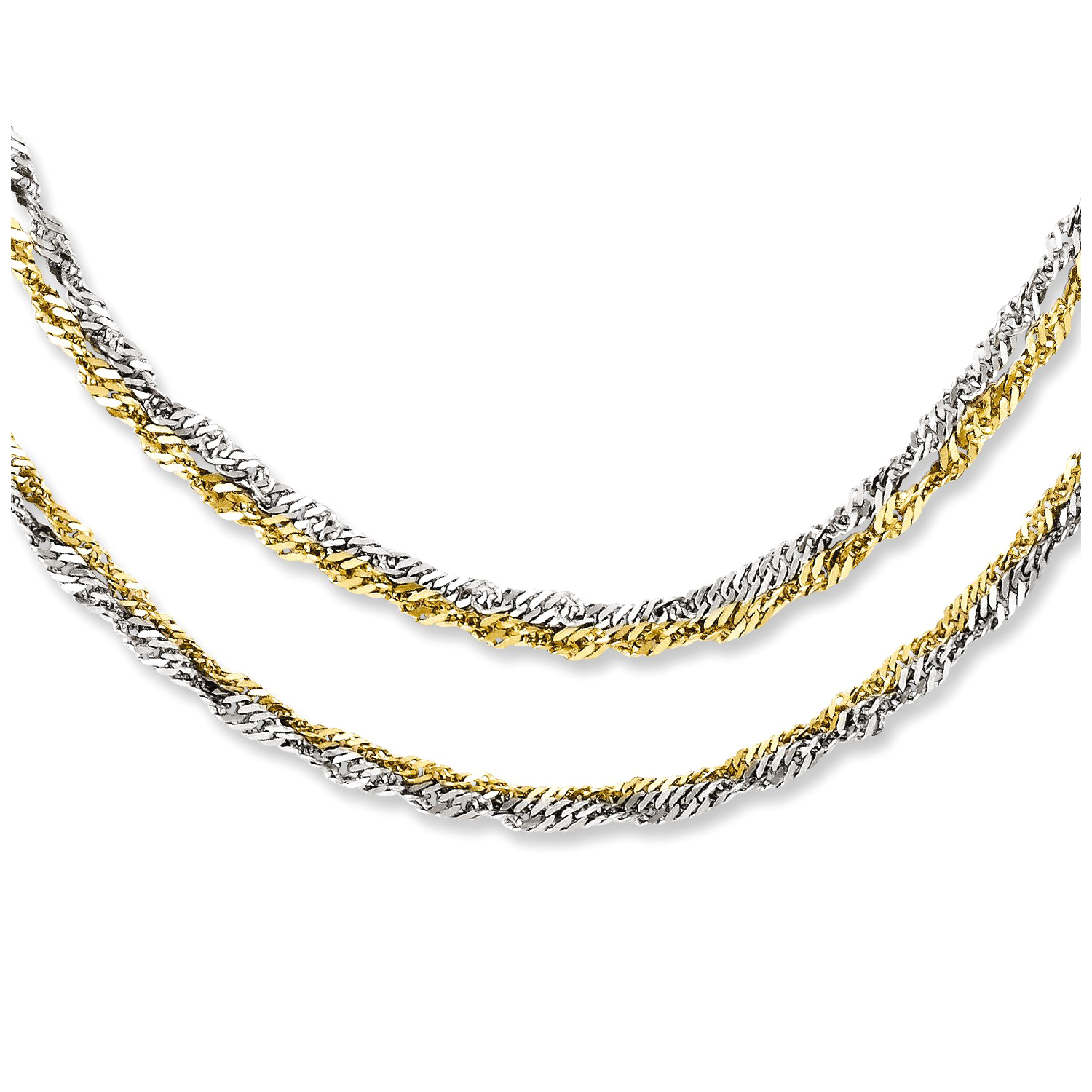 Stainless Steel and Yellow IP 2-Strand 4mm Singapore Chain Necklace, 17.50