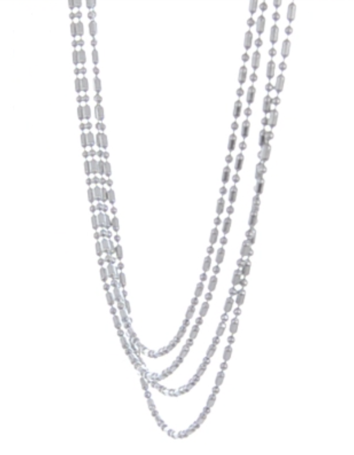 Four strand ball bar chain necklace is an interesting link that dresses up any outfit, whether dressy or casual.