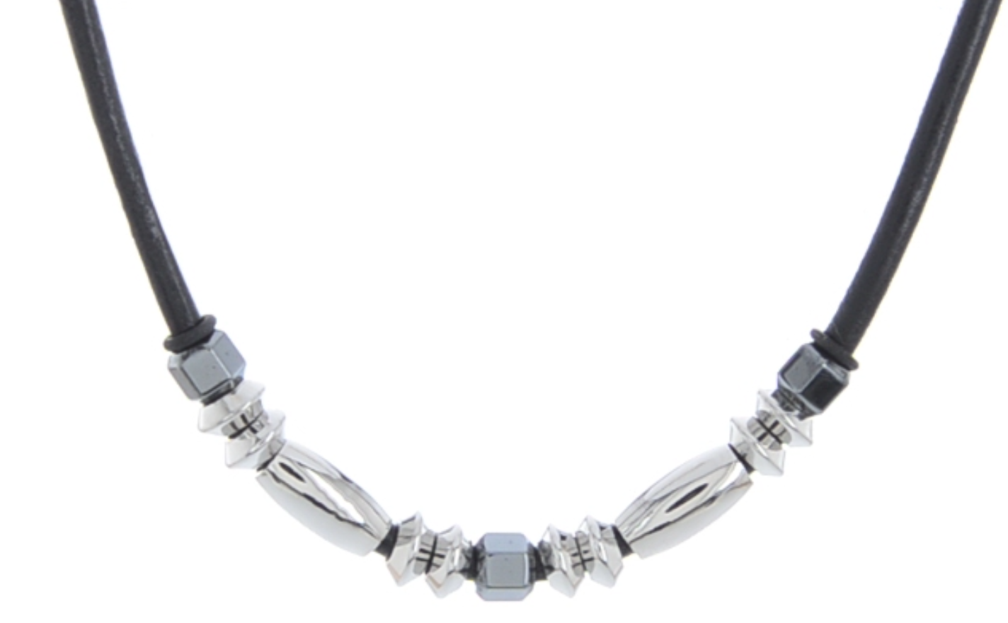 Hematite Steel Leather Necklace.