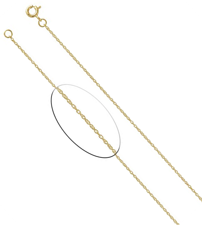 Yellow gold rope chain is 18 inches long, finished with a spring ring clasp.