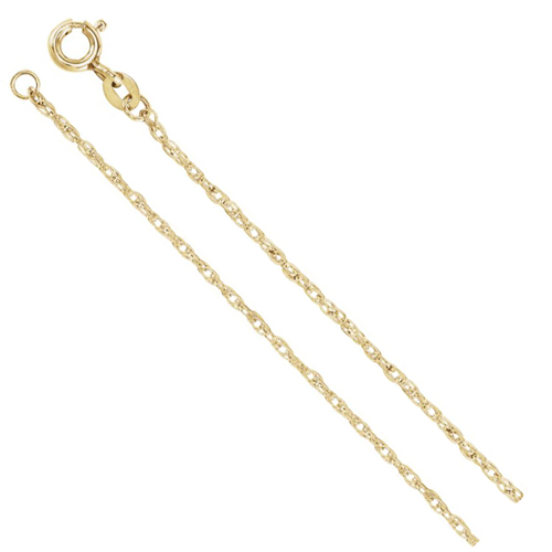 14k yellow gold girls birthstone necklaces are suspended from a .75 millimeter, 14 inch rope chain.