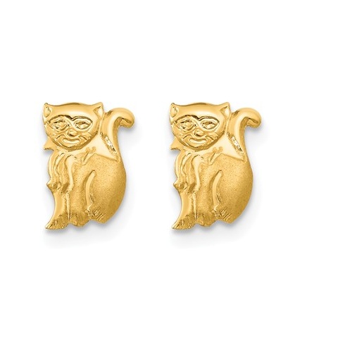 14k Yellow Gold Satin Cat Post Earrings 