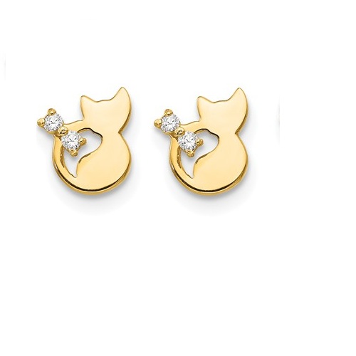 14k Yellow Gold Madi K CZ Cat Post Earrings 