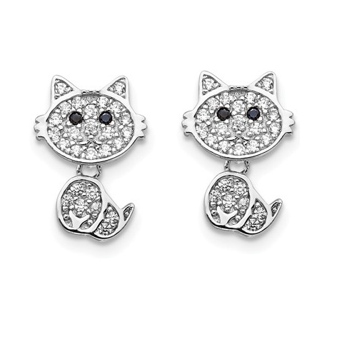 CZ Cat Post Earrings, Rhodium-Plated Sterling Silver Cheryl M SS 