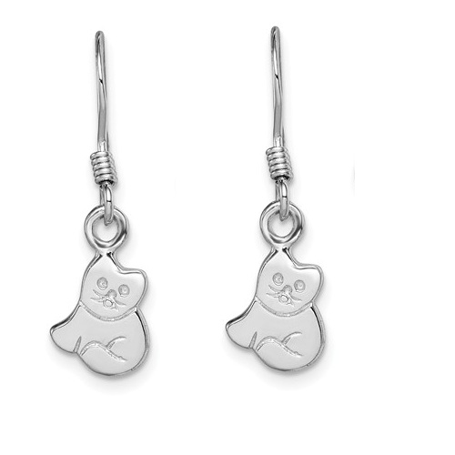 Rhodium-Plated Sterling Silver Kitty Cat Dangle Earrings 