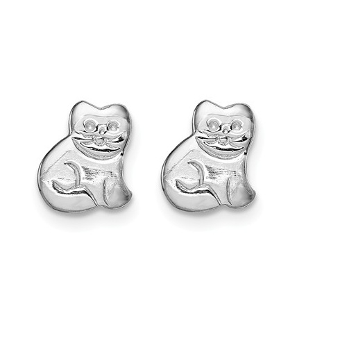 Rhodium-Plated Sterling Silver Kitty Cat Post Earrings