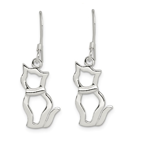 Sterling Silver Cat Dangle Earrings