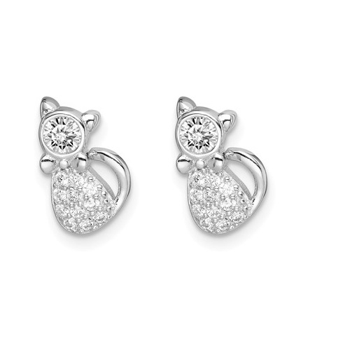 CZ Naughty Cat Post Earrings, Rhodium-Plated Sterling Silver 