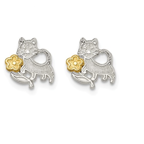 Sterling Silver vermeil Cat and Mini Flowers Earring 