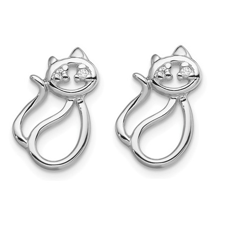 CZ Open Cat Post Earrings, Rhodium-Plated Sterling Silver