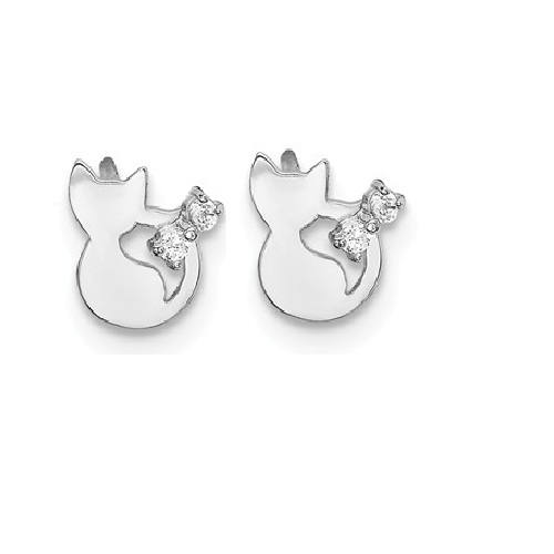  Madi K CZ Kitty Post Earrings, Rhodium-Plated Sterling Silver 