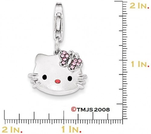 Sterling Silver Hello Kitty Pink Nose and Crystal Bow Lobster Clasp Charm