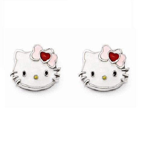 Sterling Silver Hello Kitty Enamel Face Post Earrings