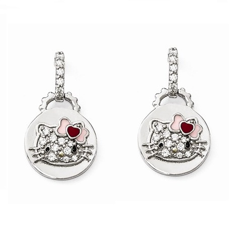 Sterling Silver Hello Kitty Swarovski Pavé Gold-Tone Post Dangle Earrings