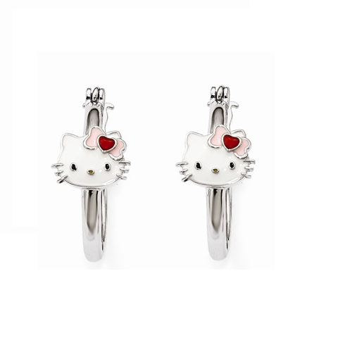 Sterling Silver Hello Kitty Enameled Hoop Earrings