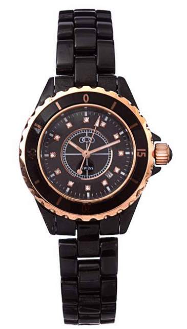 Women's Black and Rose Gold IP Ceramic Couture Watch - Boomer Style ...
